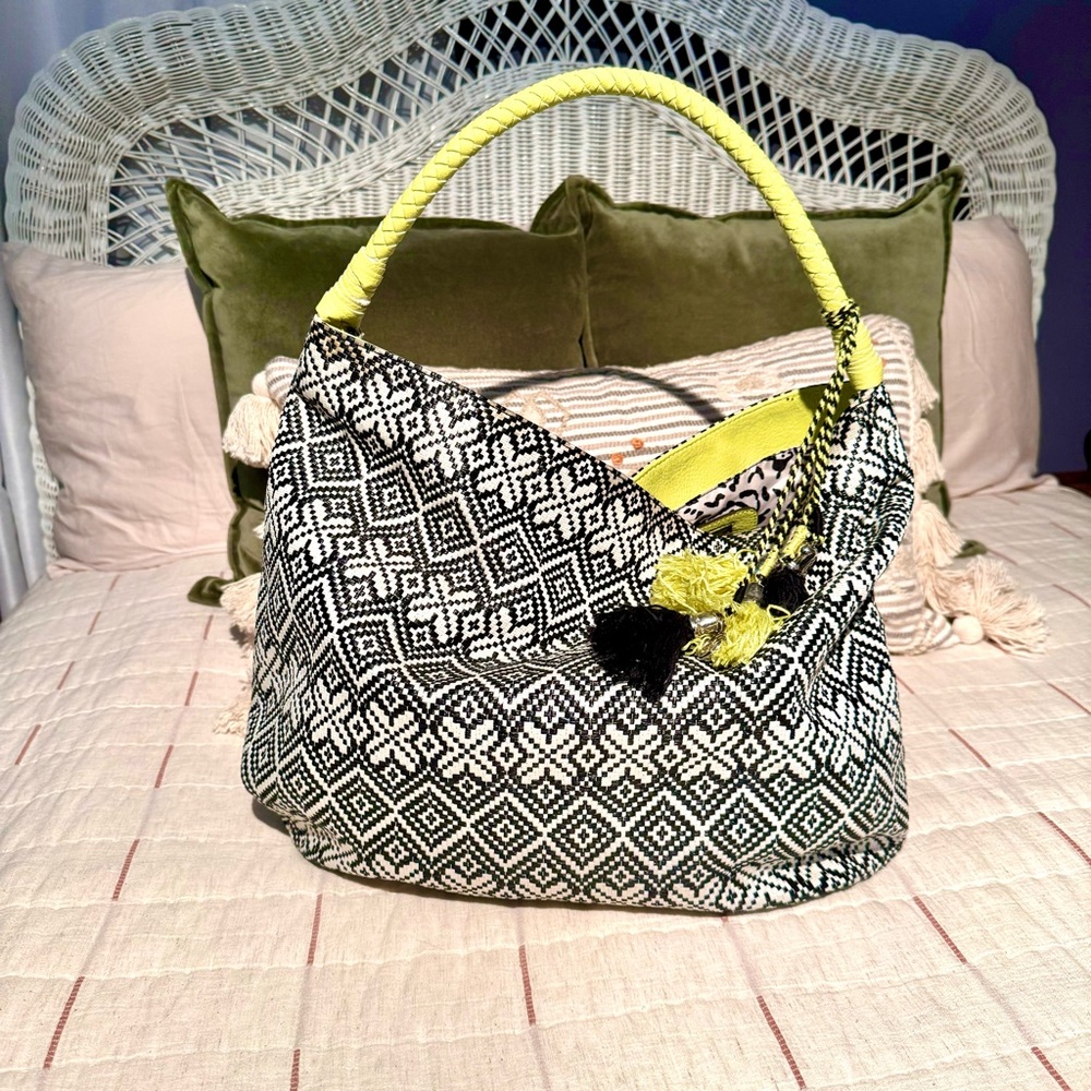 Jessica Simpson Black & White & Neon Yellow Shoulder Bag